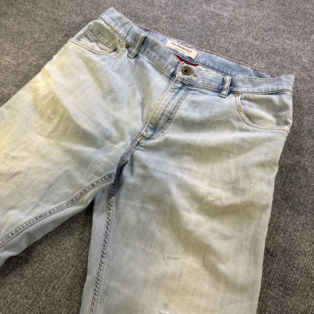 Alberto Modern Fit T400 Denim Light Wash Distressed Jeans Mens W38 L34